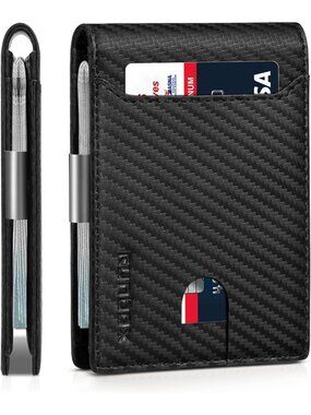 〽️Man Matt Black Leather Money RFID Blocking Pocket Bifold Credit Card Wallet